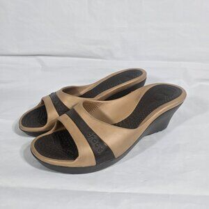 Crocs Sassari Wedge Sandals Women Size 10 Brown Croslite Comfy Resortwear Travel